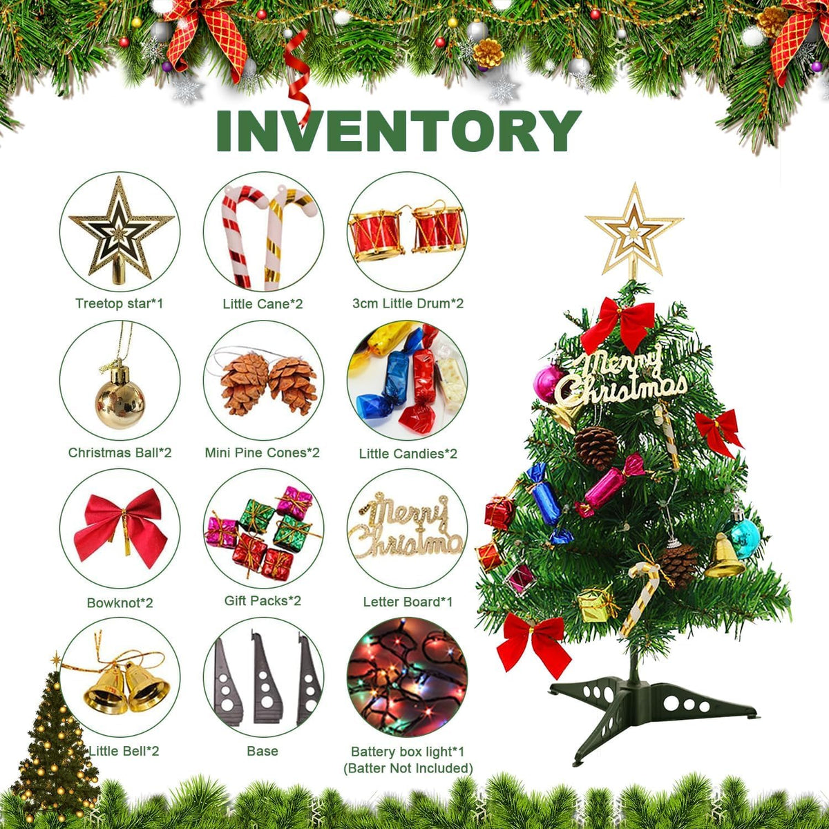 20" Tabletop Christmas Tree with LED Lights & Ornaments