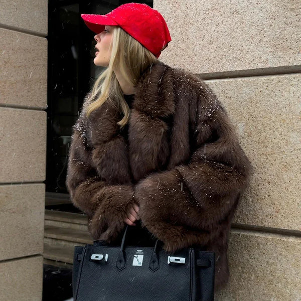 2024 Winter Ins Hot Fashion Girls Oversized Gradient Fur Coat Women Thick Warm Outerwear Fluffy Faux Fox Fur Jacket