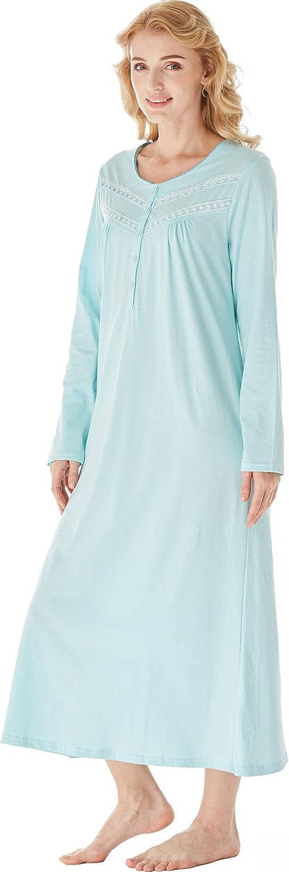 Nightgowns for Women, Soft Cotton Comfortable Lightweight Long-Sleeve Ladies Night Dresses