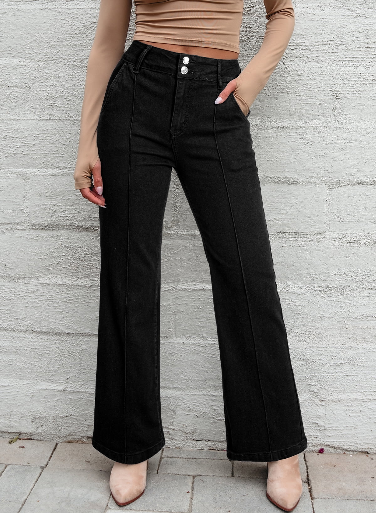 High-Waisted Baggy Wide Leg Stretch Jeans