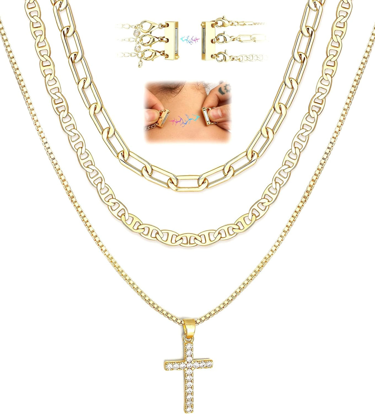 Layered Stackable Cross Necklace – Magnetic Clasp