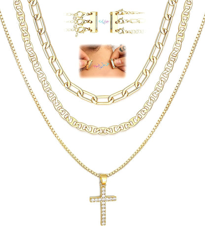 Layered Stackable Cross Necklace – Magnetic Clasp