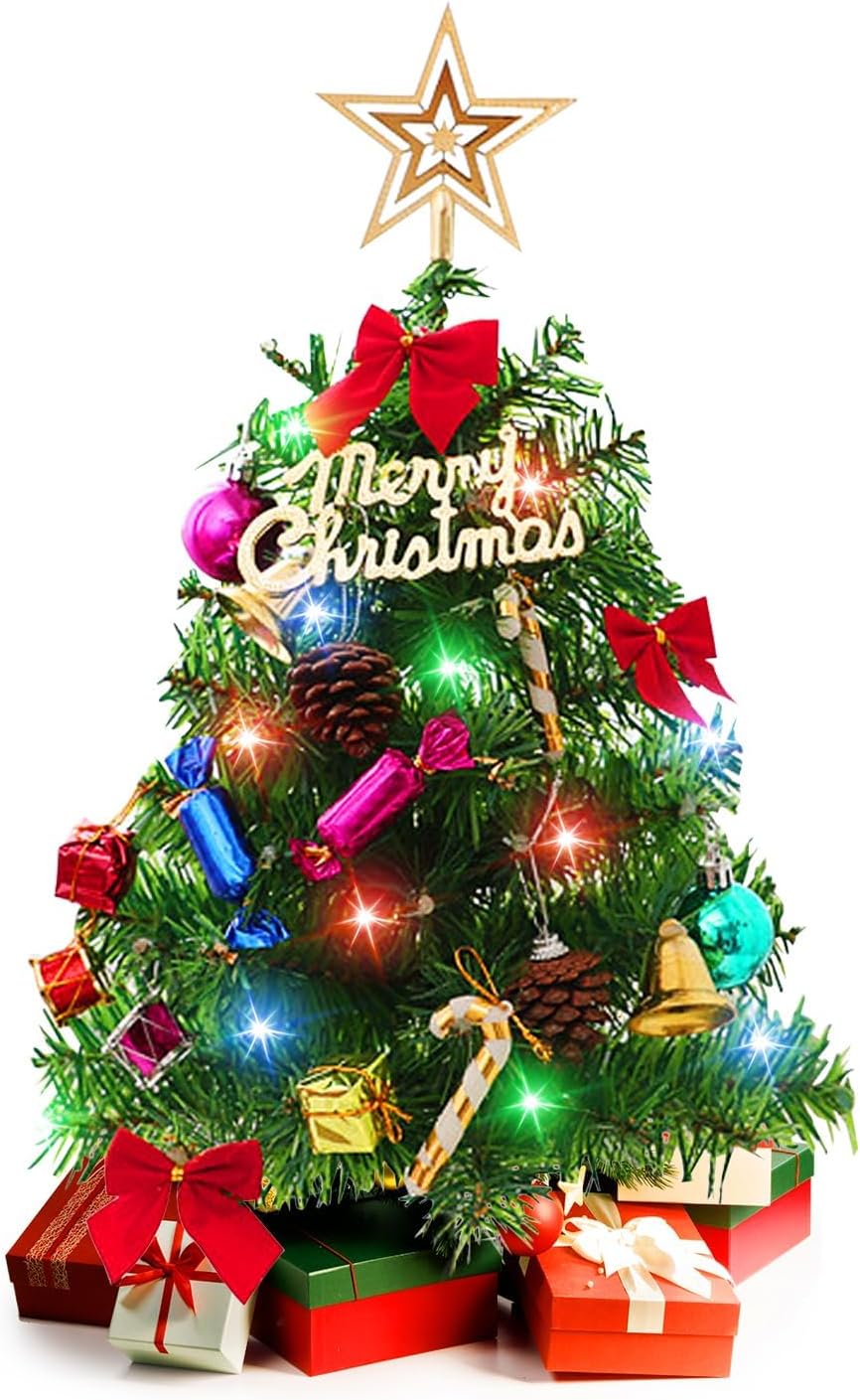 20" Tabletop Christmas Tree with LED Lights & Ornaments