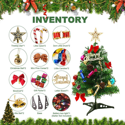 20" Tabletop Christmas Tree with LED Lights & Ornaments
