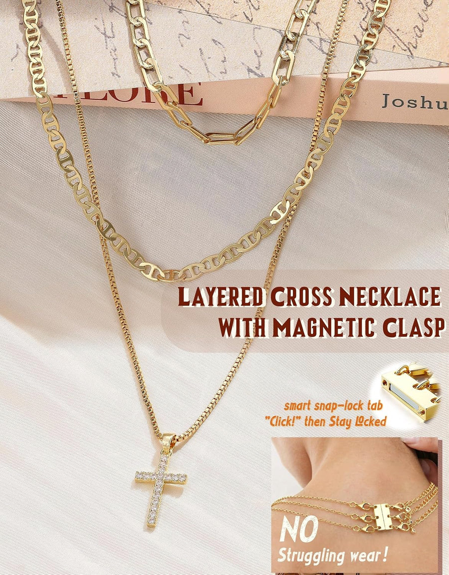Layered Stackable Cross Necklace – Magnetic Clasp