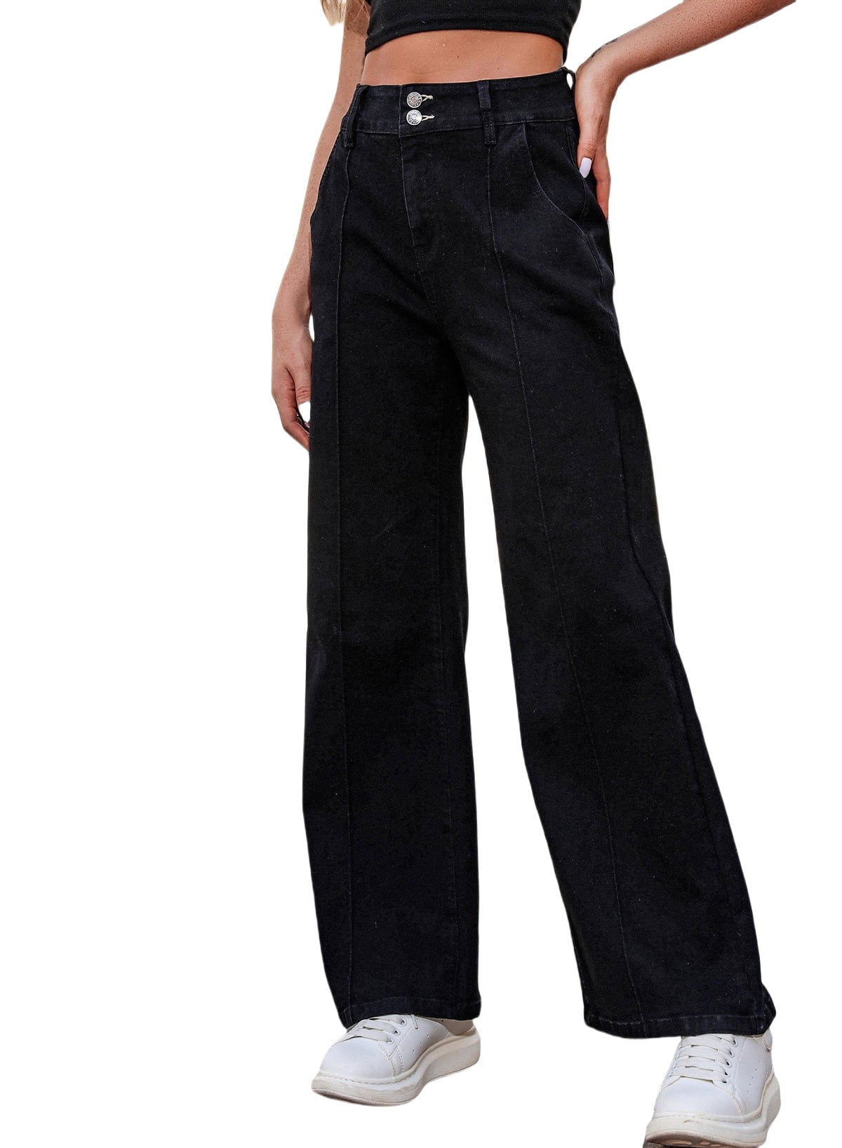 High-Waisted Baggy Wide Leg Stretch Jeans