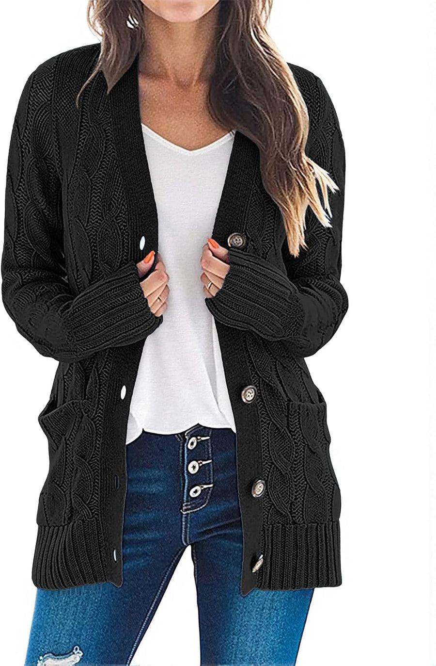 Womens Fall 2026 Long Sleeve Cable Knit Cardigan Sweaters