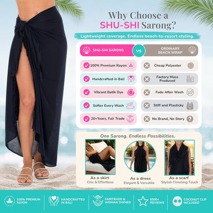 Sarong Wraps for Women Long Beach Pareo with Coconut Clip
