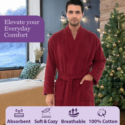 Mens Robe Cotton Terry Cloth Bathrobe Soft Kimono Towel Bath Robe for Men XS to 4X
