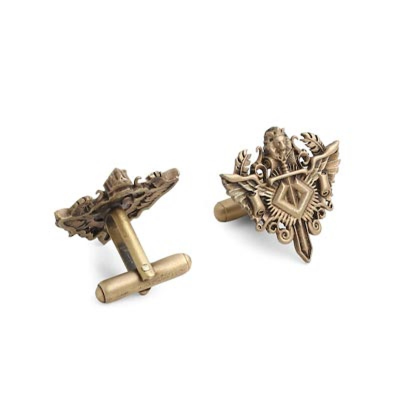 Antique Gold-Toned Knight Lion Textured Cufflinks