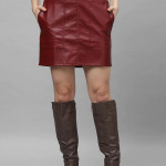 Maroon Solid Leather Straight Skirt