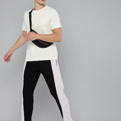 Men Black & White Pure Cotton Track Pants