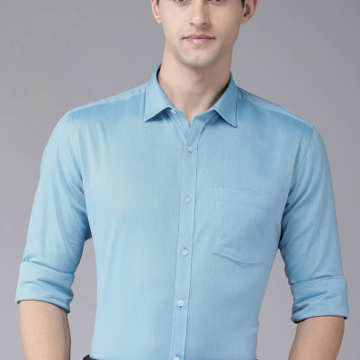 Men Blue Solid Pure Cotton Slim Fit Formal Shirt
