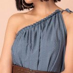 Blue One Shoulder Dress with Leather Belt