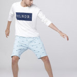 Men Blue Printed Slim Fit Regular Shorts