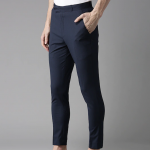 Men Navy Blue Tapered Fit Trousers