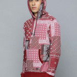 Men Red & Pink Bohemian Printed Pure Cotton Hooded Sweatshirt